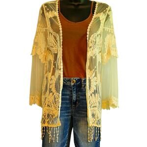 Blu Pepper lace cardigan duster cream sheer size M